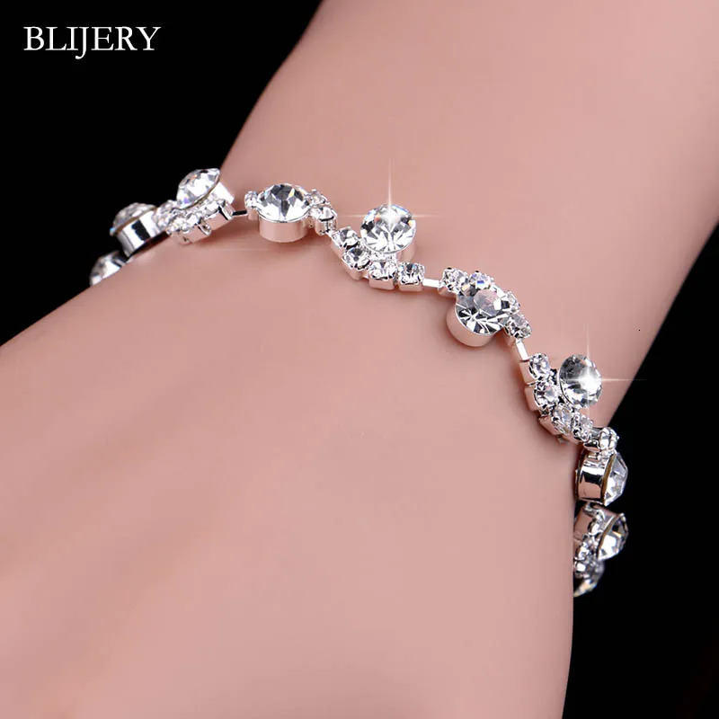BLIJERY Fashion Crystal Bridal Jewelry Sets Silver Color Geometric Choker Necklace Earrings Bracelet Wedding 250103z