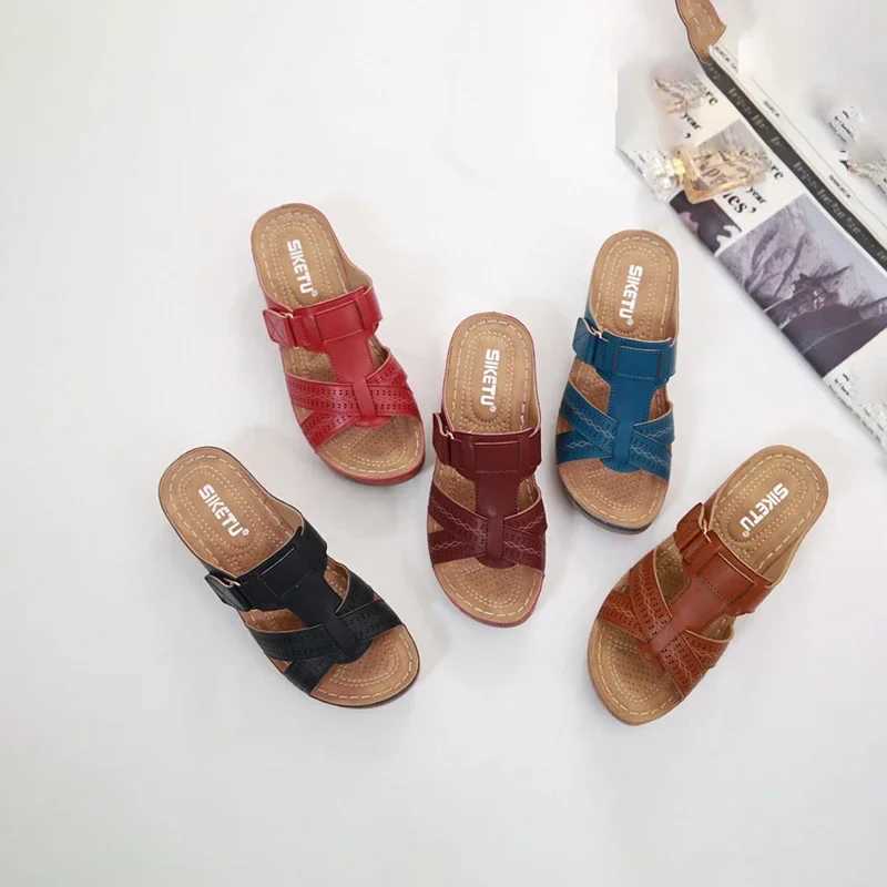 New Arrival Summer womens wedge sandals authentic open toe sandals Retro anti slip leather casual womens platform Retro shoes T250108