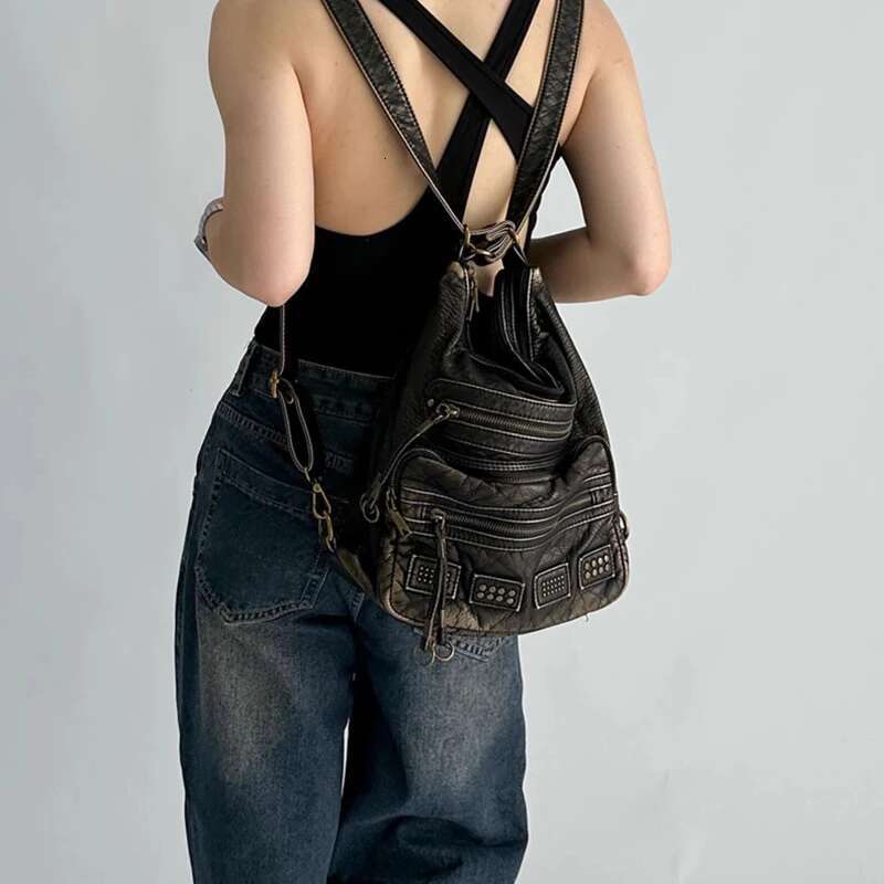 Vintage Motorcycle Bag For Women Retro Shoulder Crossbody Bags Multiple Pockets Hobos Tote Bag Looks Old Female Purses 2024