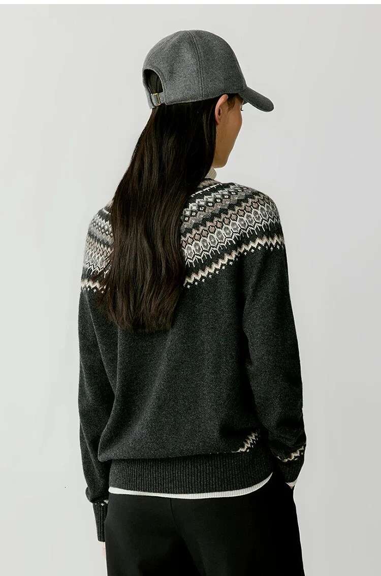 2024 Autumn And Winter New Wool Blend Half Zip Stand Collar Woolen Women Loose Jacquard Knit Bottom Jumper Sweater Top