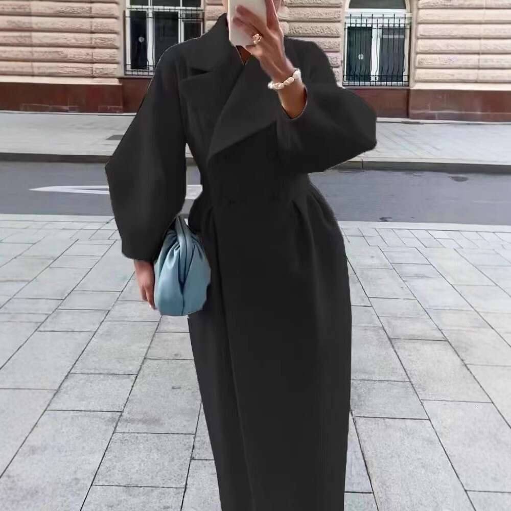 European American Autumn And Winter New Lantern Sleeve Big Collar Fashionable Woolen Long Coat