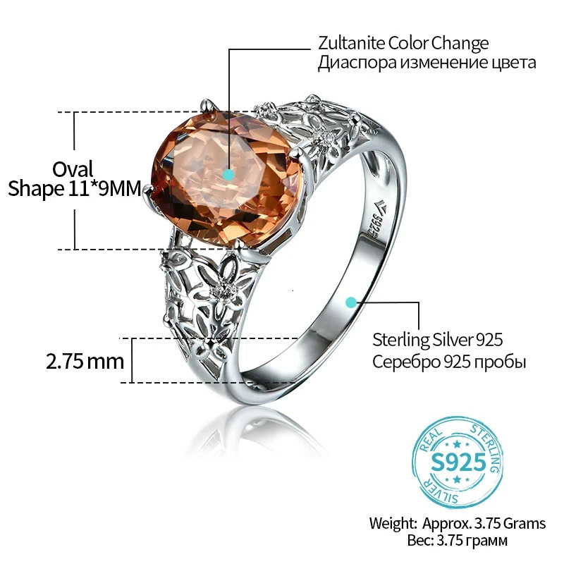Zultanite Color Changed Stone Silver Ring Women Special n Wedding Ring 6 s Created Diaspore Silver Engagement Ring 250106