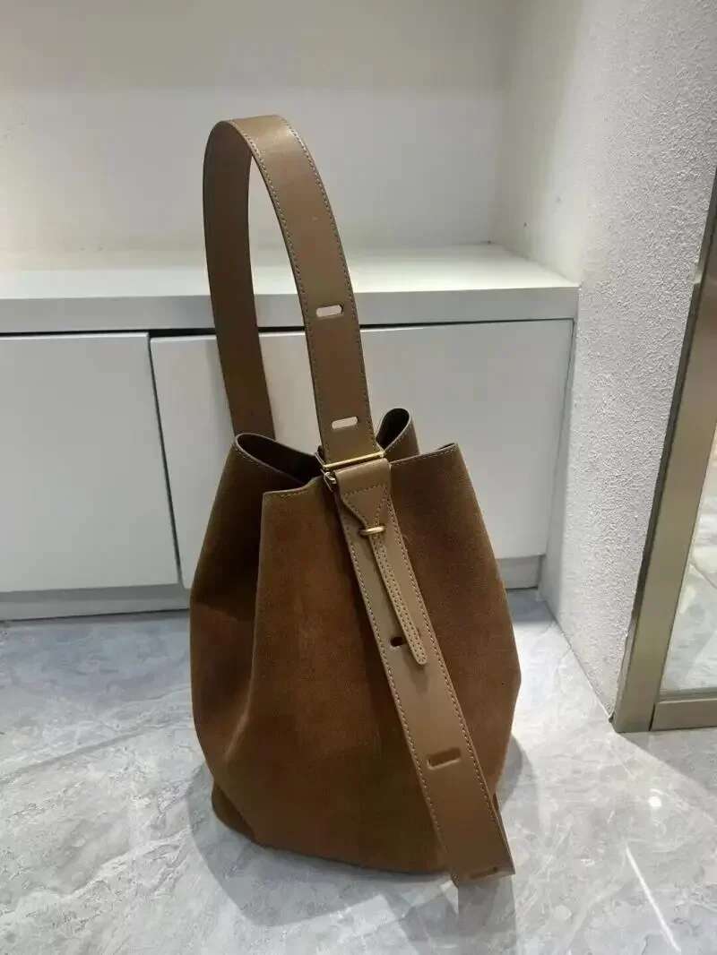 Genuine Leather Women's Shoulder Cross Designer Head Layer Suede Cowhide Female Handheld Underarm Bucket Bag 2025 New