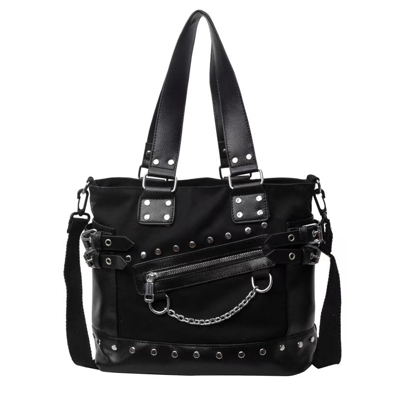 New Casual Designer Handmade Leather Men's Black Rivet Outdoor Travel Real Cowhide Women Schoolbag