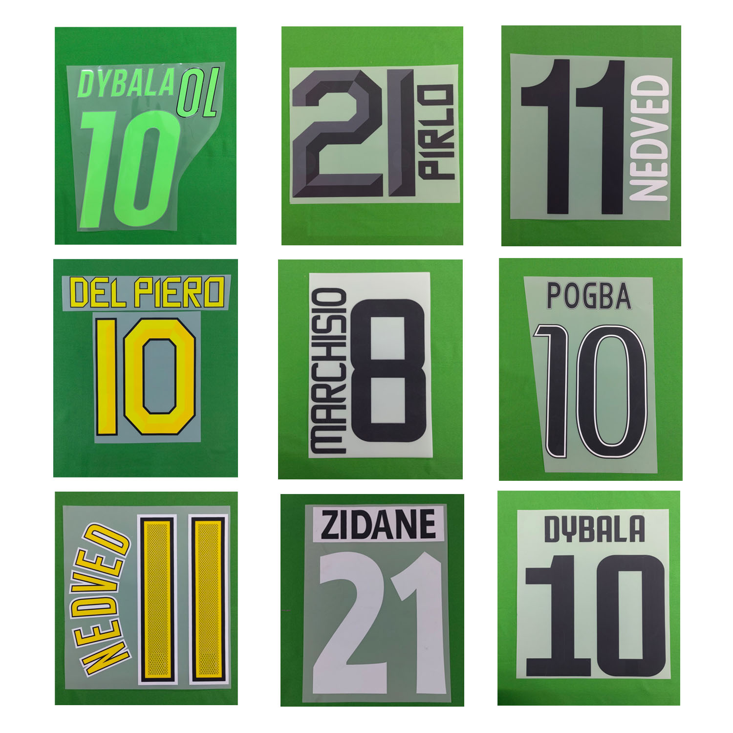 Retro Nameset #11 Nedved Nameset #10 Del Piero #1 Buffon #6 Pogba Printing Heat Transfer Soccer Badge