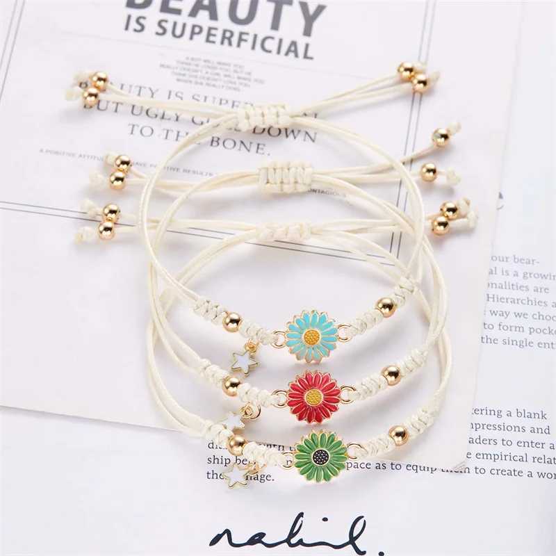 Korean Cute Sunflower Bracelets For Women Girls Daisy Flower Charm Woven Rope Lucky Bracelet Friendship DIY Jewelry Gifts TrenXJ250109