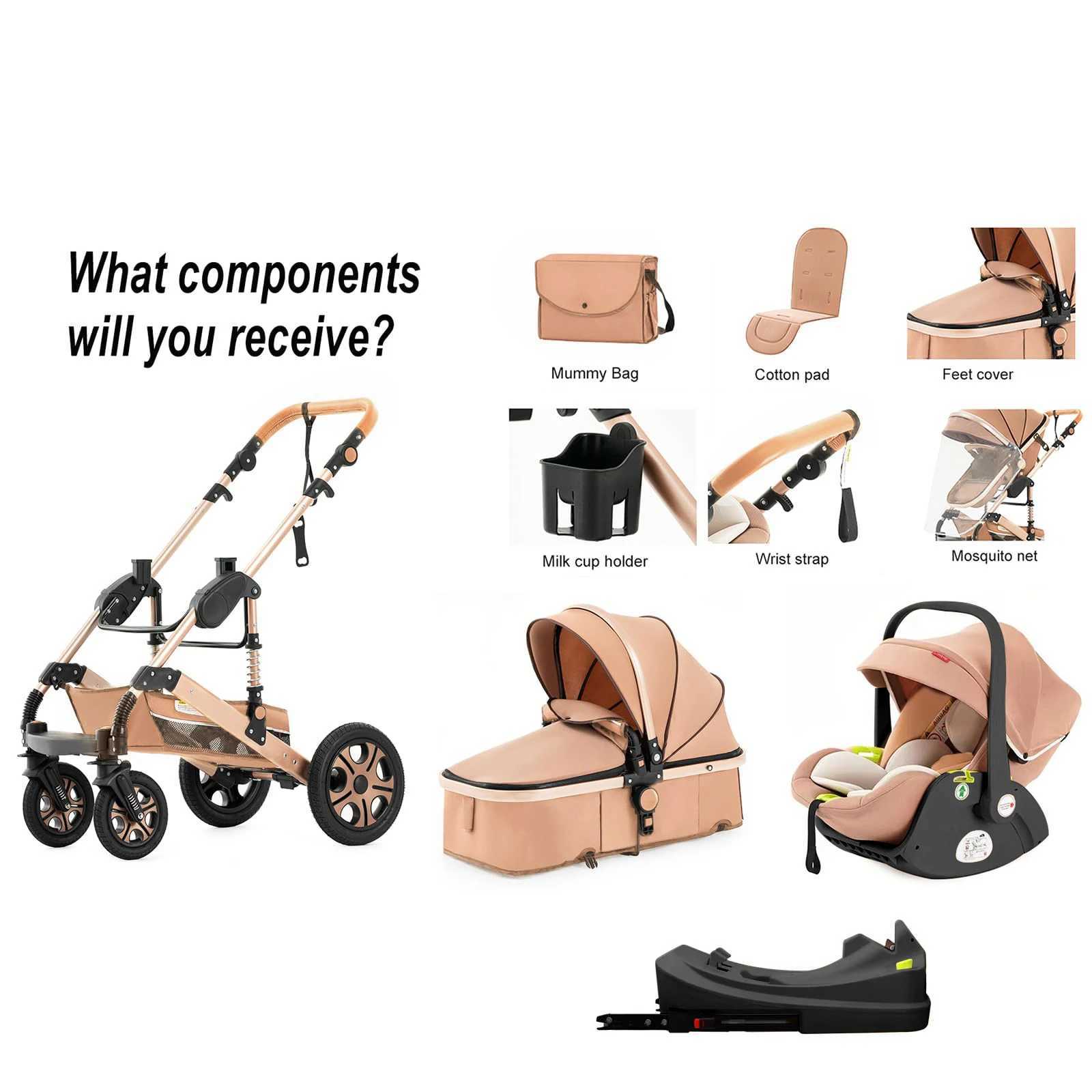 3-in-1 baby stroller baby travel system 3-in-1 baby stroller with Isofix base foldable newborn Pram reversible standard baby stroller Z250319