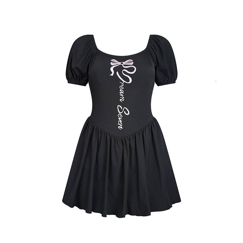2025 girls' new swimsuit cute U-neck one-piece swimsuit slightly chubby short sleeved women's swimming skirt hot spring designer trendy beac