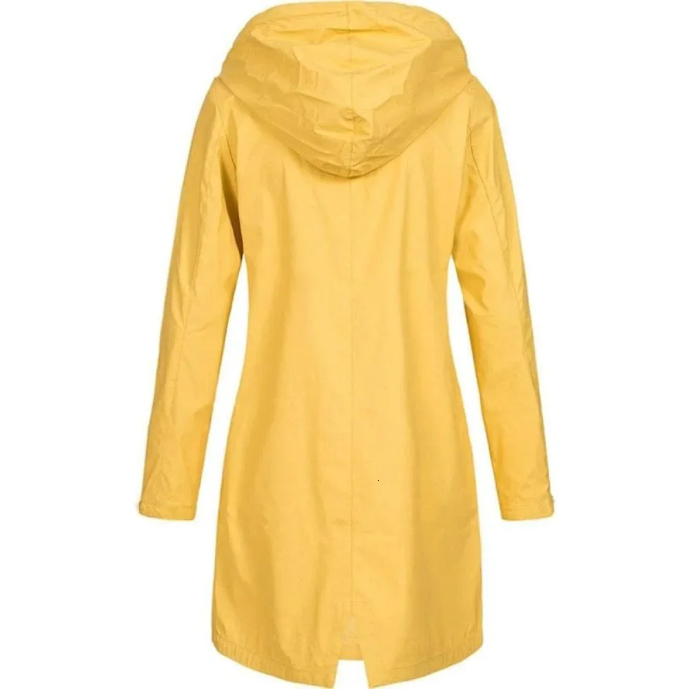 2024 Arrival Women Clothes Solid Rain Waterproof Jacket Coat Outdoor Hoodie Long Overcoat Plus Size Duster Coats For 250103