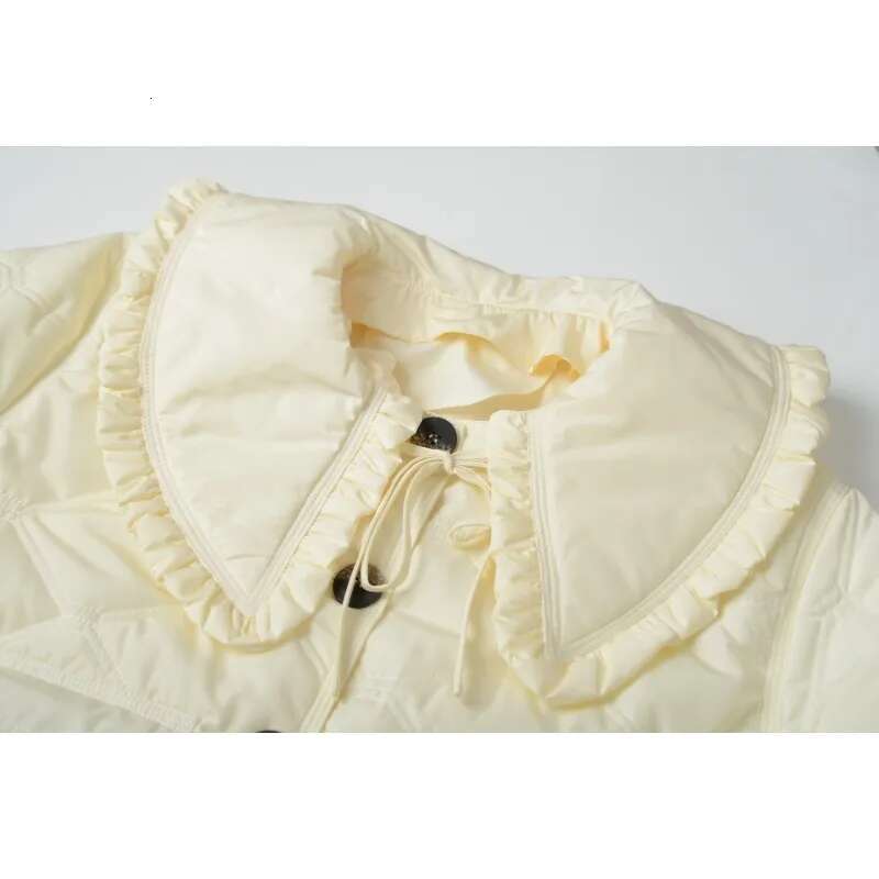 Peter Pan Collar Plaid Quilted Jacket For Women, Loose Outerwear, Pockets Parkas, Winter Clothes, New Fashion