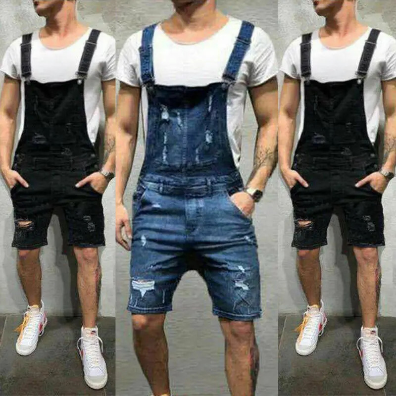 Mens Casual Denim Jeans Overalls Jumpsuit Dungarees Cargo Work Shorts Playsuit 250107