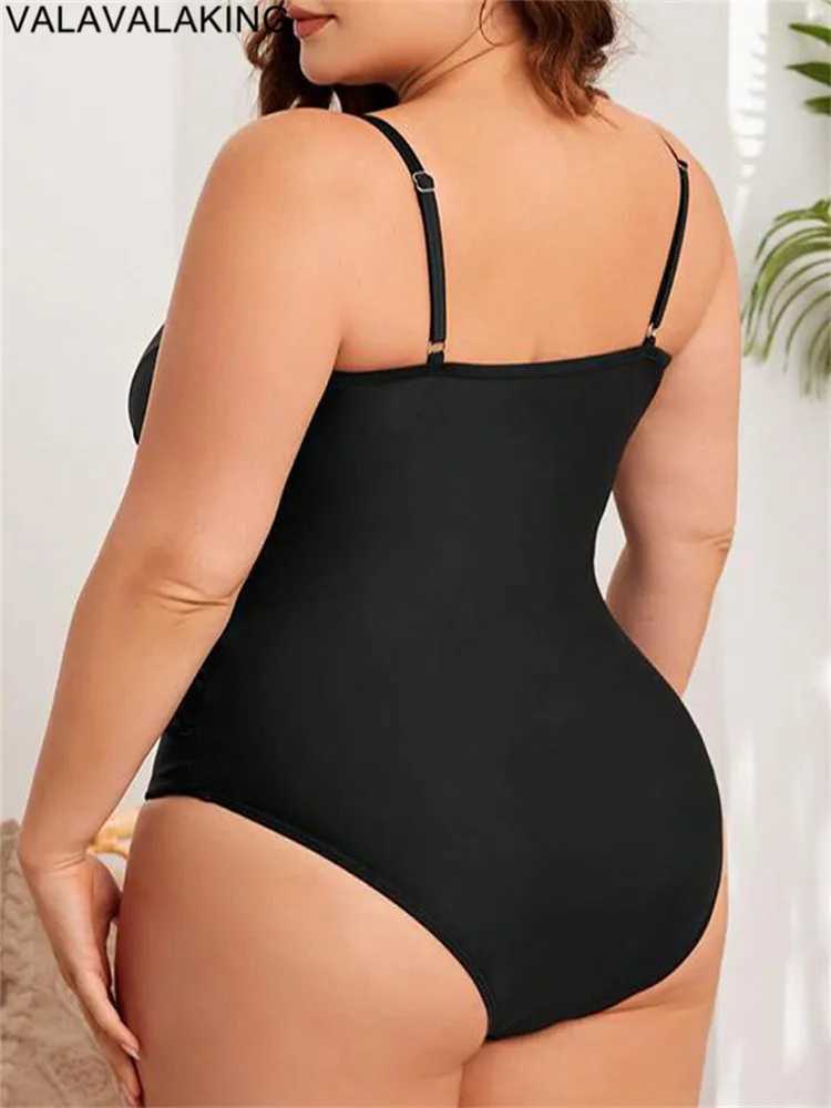 2025 Sexy Black Sreapped Plus Size Swimwear Women Push Up Cross Large One Piece Swimsuit Lady Beach Chubby Curvy Bathing SuitXJ240108