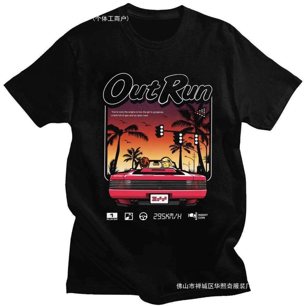 90s Vintage Out Run Top T Shirt Camisas Men Fashion Old Scho