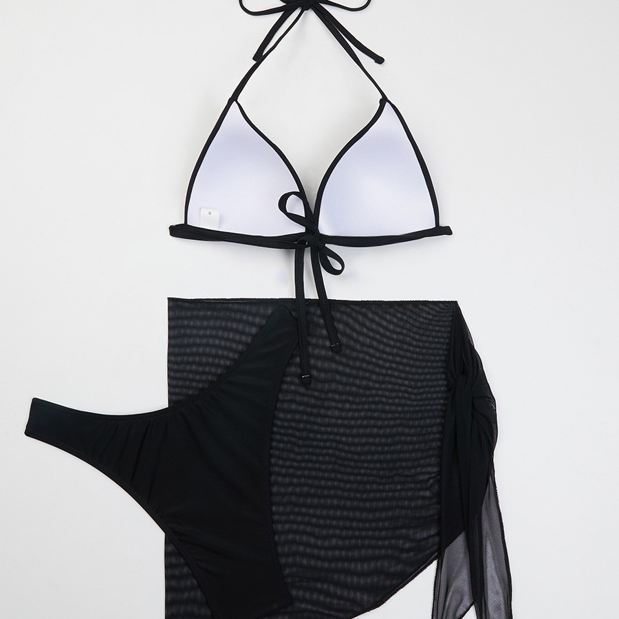 New Sexy Three Sexy Beach Bikini Designer Swimsuit Piece Gauze Skirt Bikini Mesh Red Solid Color Swimsuit