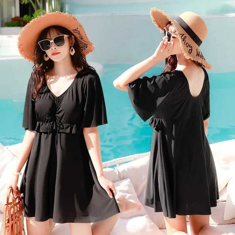One Piece Swimsuit Women Push Up Conservative Swimwear Elastic Bathing Suit Fa Solid Large Beachwear 2022 Monokini Plus SizeXJ240108