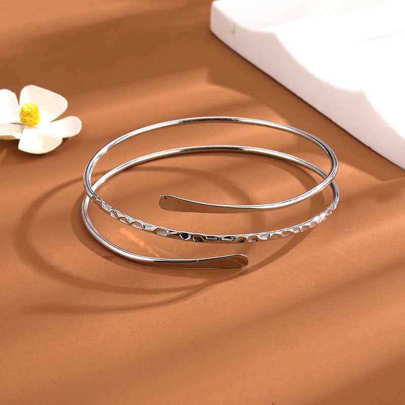 Silver Color Personality Punk Arm Ring Serpentine Metal Hollowed Out Multi-layer Smooth Bracelet Arm Ring For Women JewelryXJ250109