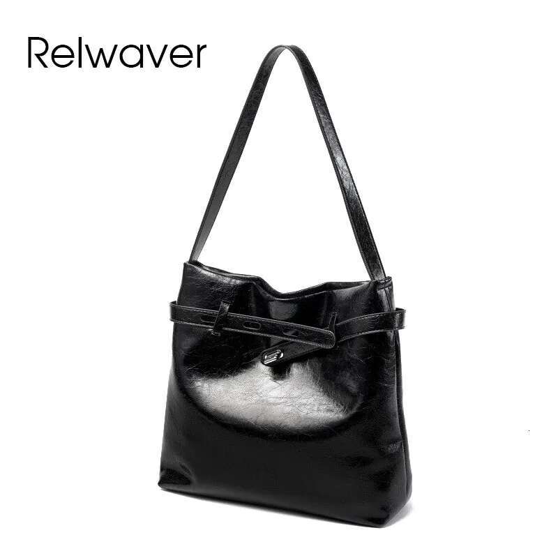 Relwaver Shoulder Cowhide Split Leather Bucket 2025 Spring Summer Big Women Handbag Commuting Ladies Bag
