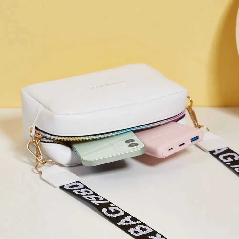 Simple Designer Wide Letter Strap Women Handbag PU Leather Square Shoulder Bag Travel Purse Small Phe Crossbody BagXJ250108