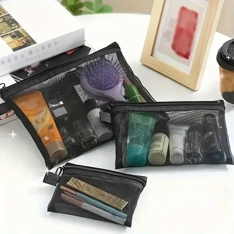1/3 mesh transparent cosmetic bag small large and black cosmetic bag portable travel toilet manager lipstick storage bag W250109