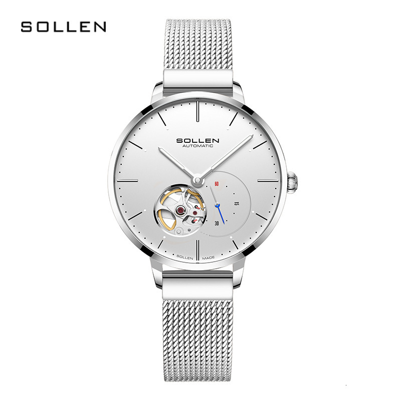 SOLLEN Ladies' Fashionable Skeleton Dial Automatic Mechanical Watch with Nylon Strap