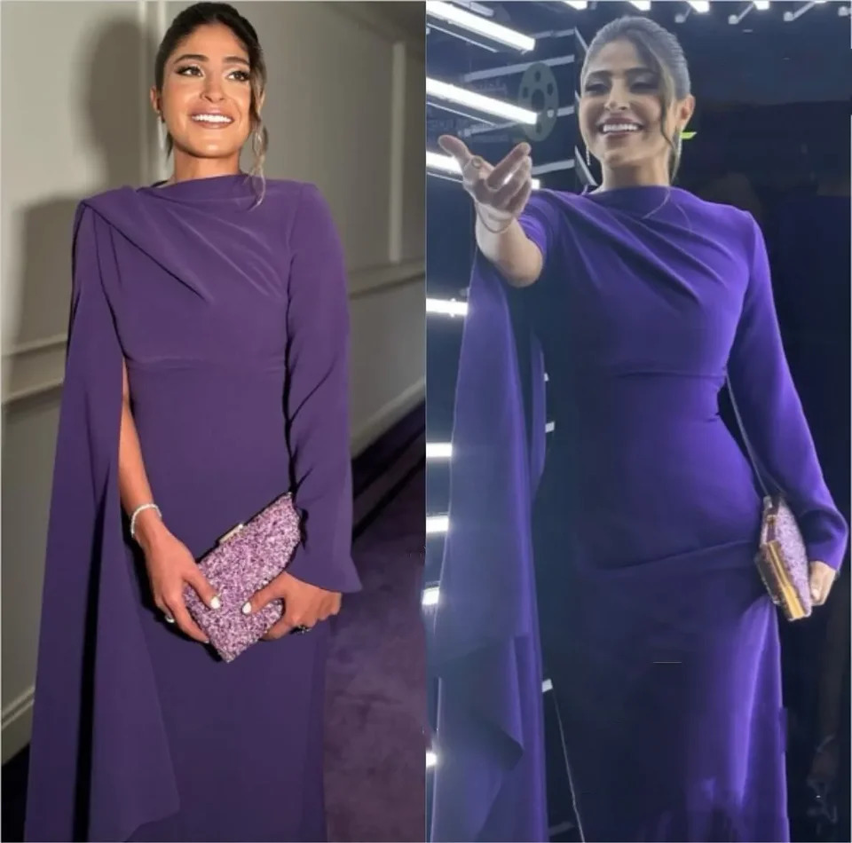 Saudi Arabia Women Long Sleeves Prom Dresses ONeck Pleated Floor Length Evening Formal Party 250109
