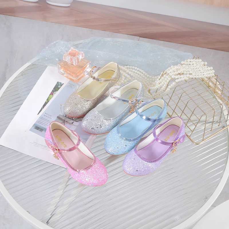 Unicus Girls High Heels Childrens Leather Shoes Little Princess Single Shoes Glitter Student Dance Performance Gift W250108