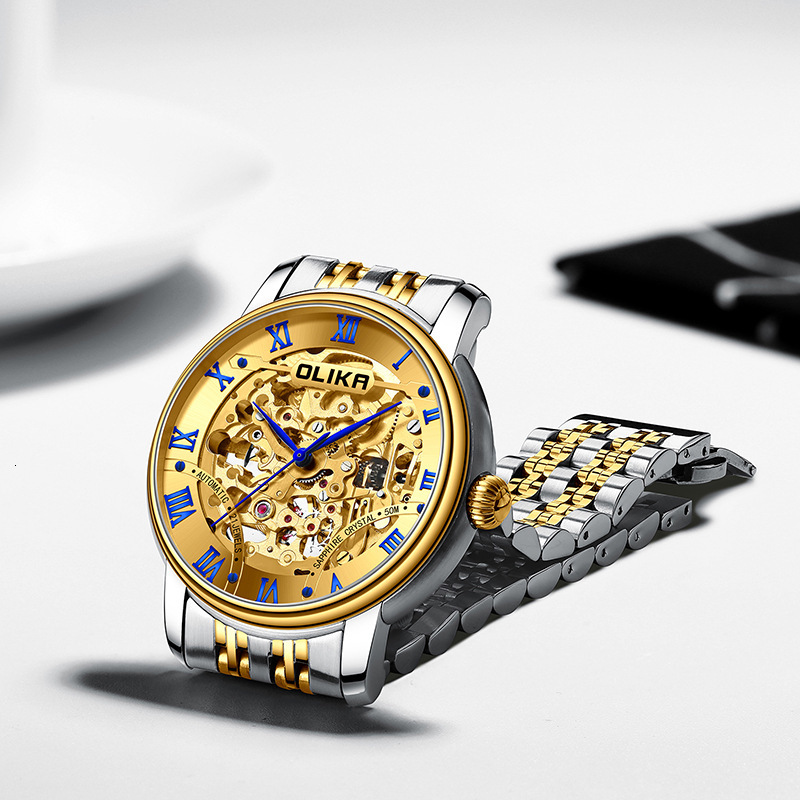 Olilka Men's Double-Sided Skeleton Automatic Watch with Luminous Features