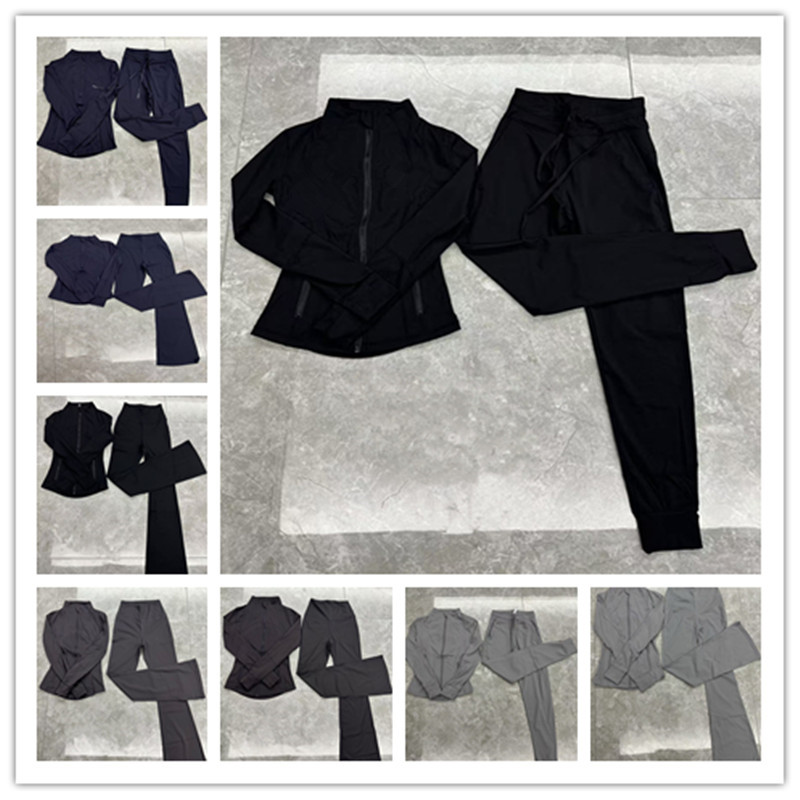 Sports yoga Women's pants set jacket with flared pants jacket suitable for outdoor fitness solid color slimming bicycle jacket with sports pants yoga set