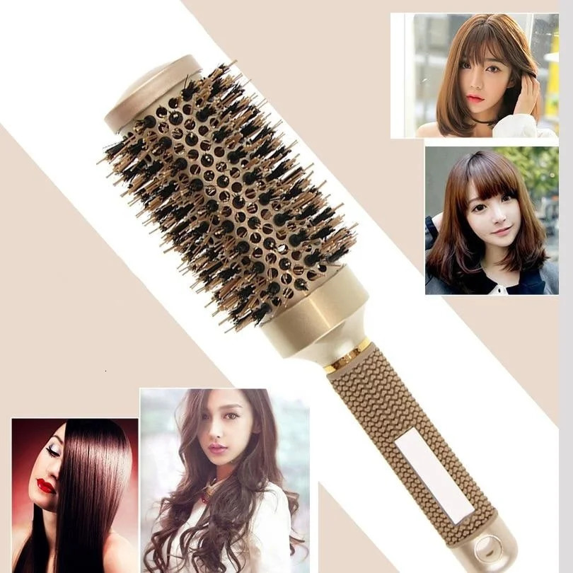 Roll Boar Bristles Hairdressing Brush For Blow Drying Hair Brush Round Barrel Blowout Hair Styling Brush 250106