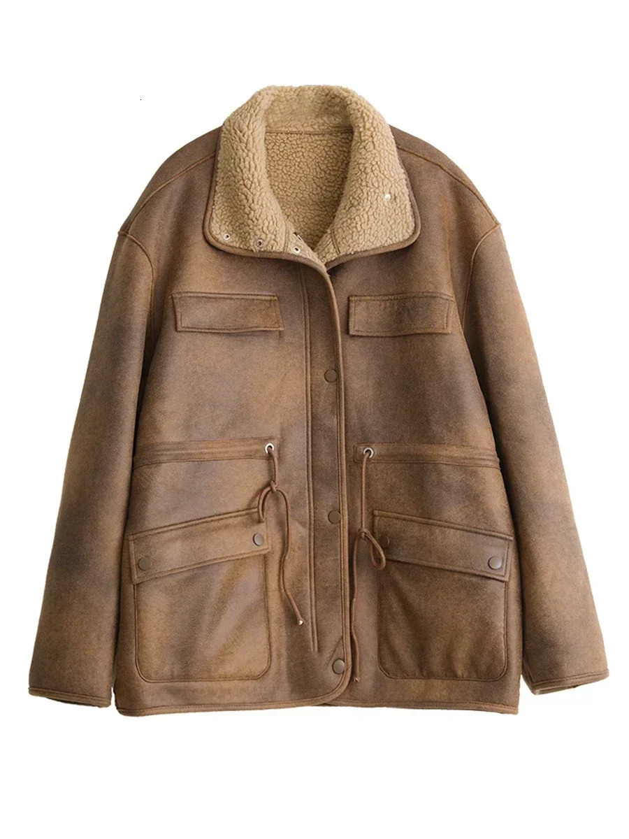 CHIC VEN Womens Jackets Thick Warm Solid Suede Reversible Jacket Motorcycle Outer Coat Loose Female Overcoat Winter Autumn 2023 250103