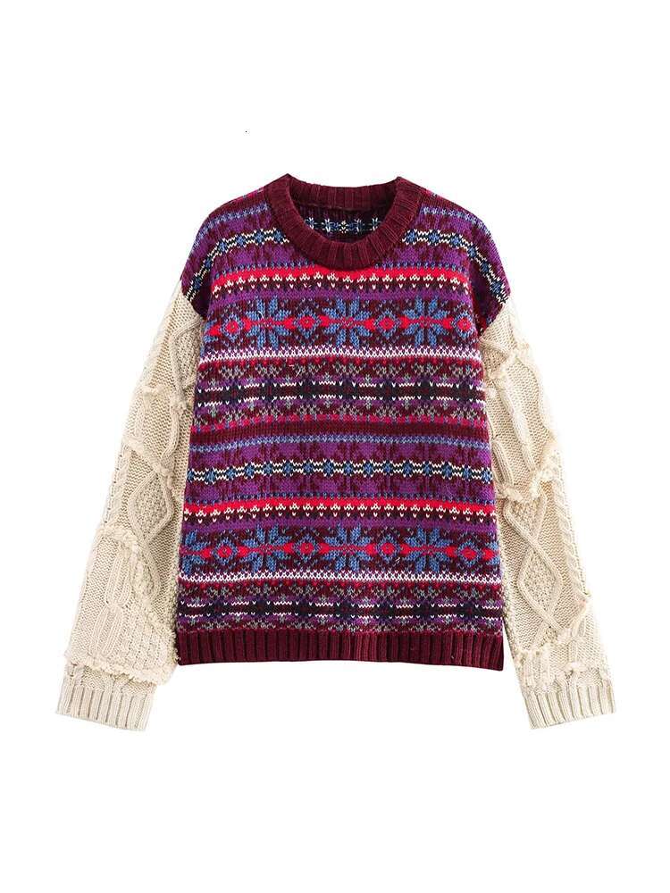 2024 European American Style Autumn And Winter New Lazy High-End Retro Fair Isle Jacquard Knit Sweater For Women