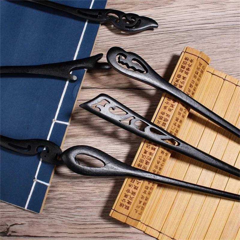 Women Fashion Simple Black Wood Hairpin Adult Sweet Hairpins Female Hair Accessories Headwear 241228