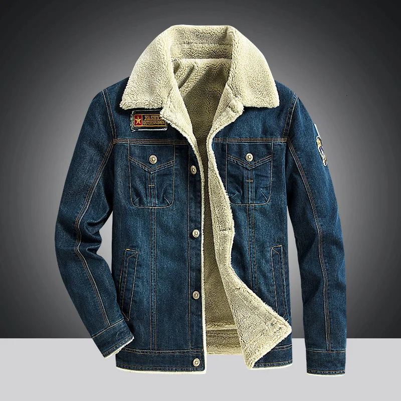 Young Mens Autumn and Winter Fleece Denim Jacket Casual Loose Large Size Thickened Cotton Coat 250107