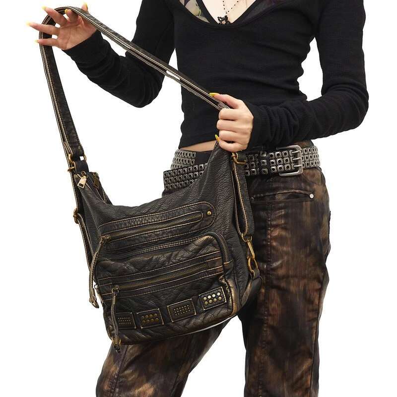 Vintage Motorcycle Bag For Women Retro Shoulder Crossbody Bags Multiple Pockets Hobos Tote Bag Looks Old Female Purses 2024