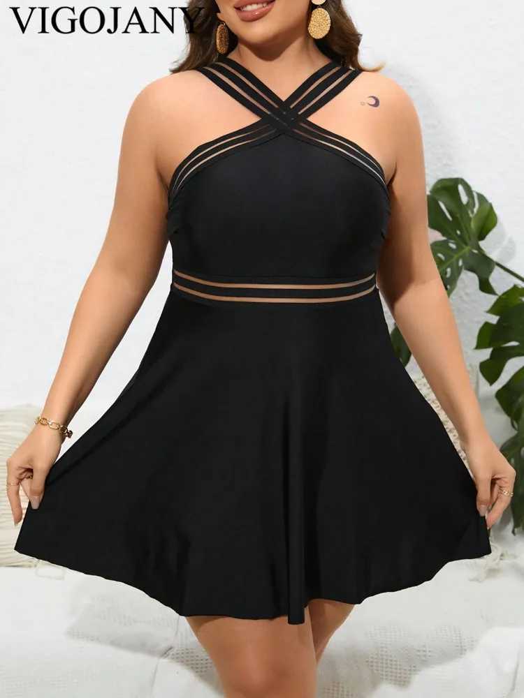 VigoJany 2025 Black 2 Piece Plus Size Dr Swimwear Women Strapped Large One Piece Swimsuit Beach Chubby Big Bathing SuitXJ240108