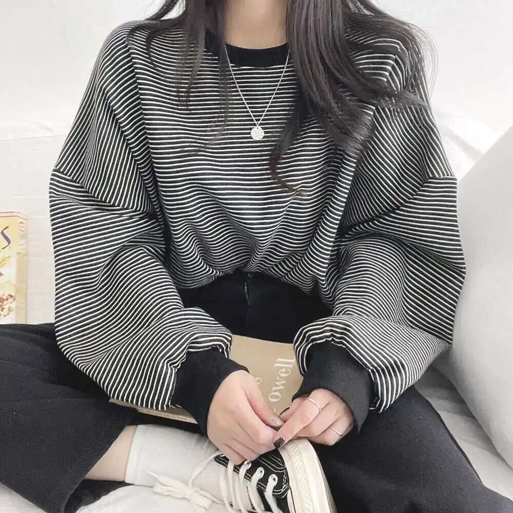 New Striped Thick Hoodie Designer Sportswear Autumn And Winter Long Sleeved Loose Plus Size Street Casual Top Retro Fashion Women's Clothing