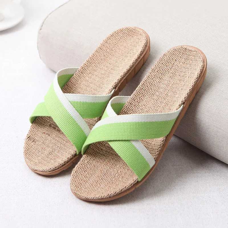 New Arrival Mntrerm new home casual sports shoes summer mixed color floor womens indoor flat shoes cross linen slippers Terlik T250108