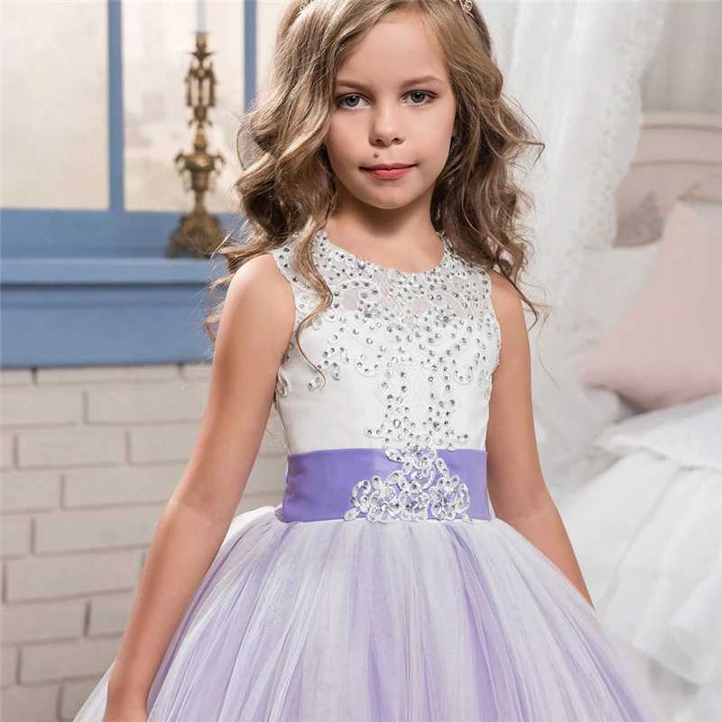 6 12 14 Yrs Girls Par Dresses Elegant Teenage Events Flower Purple Long Gown Bridesmaid Girl Wedding Costume Kids Gala ClothesXJ250108