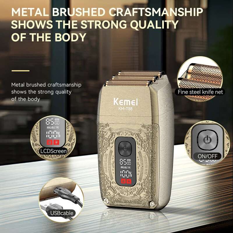 High Power Professional Men's Retro Metal Reciprocating Duplex Shaver LCD Smart Screen USB Charging KM-T88