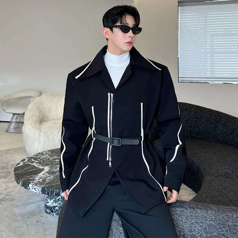 Korean Jacket Stripe Color Contrast Personalized High End Streetwear Niche Design Outerwear Autumn New Male