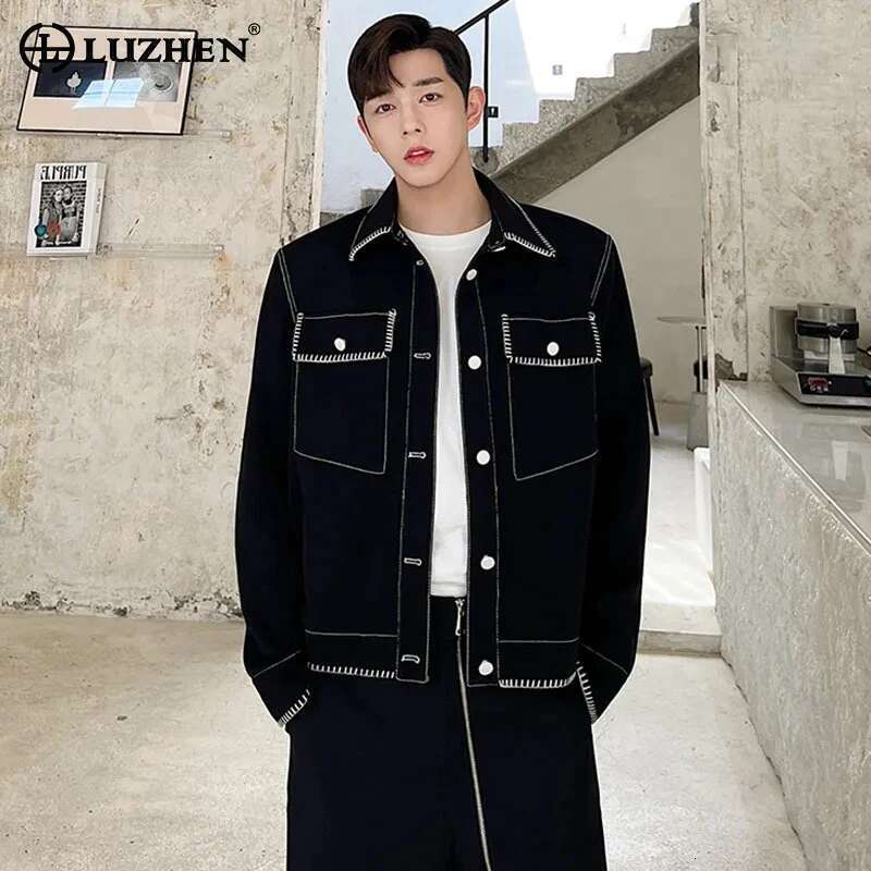 Korean Chic Tendy Casual Jackets Street Men's Contrast Color Spliced Niche Design Outwear 2024 Autumn New Clothes D8e26f
