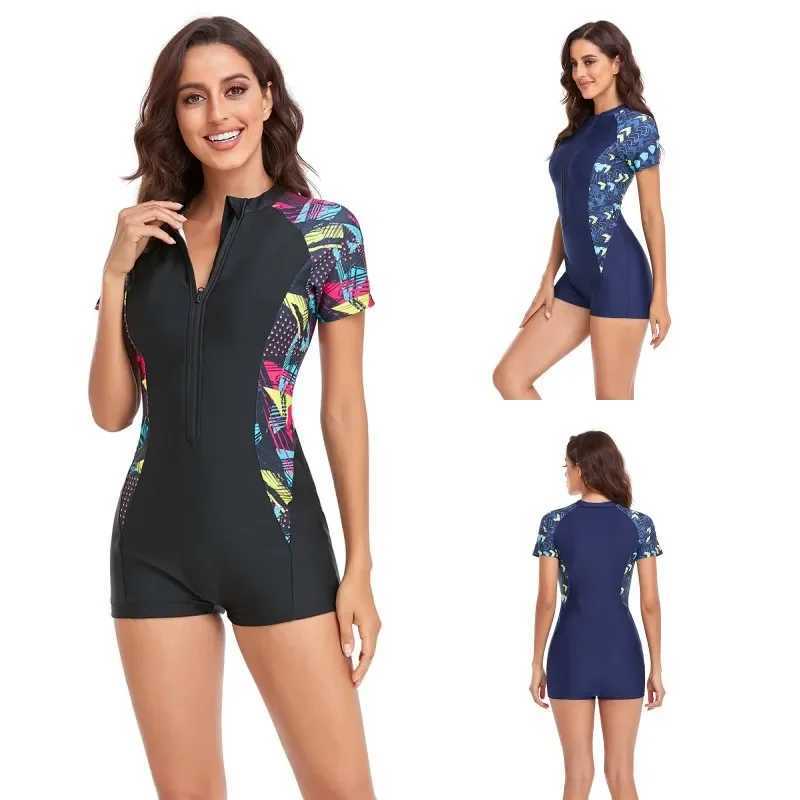 Print One-Piece Swimsuit Closed Plus Size Swimwear Sports Surfing Pool Womens Swimming Bathing Suit Girls Beach Bather SummerXJ240108