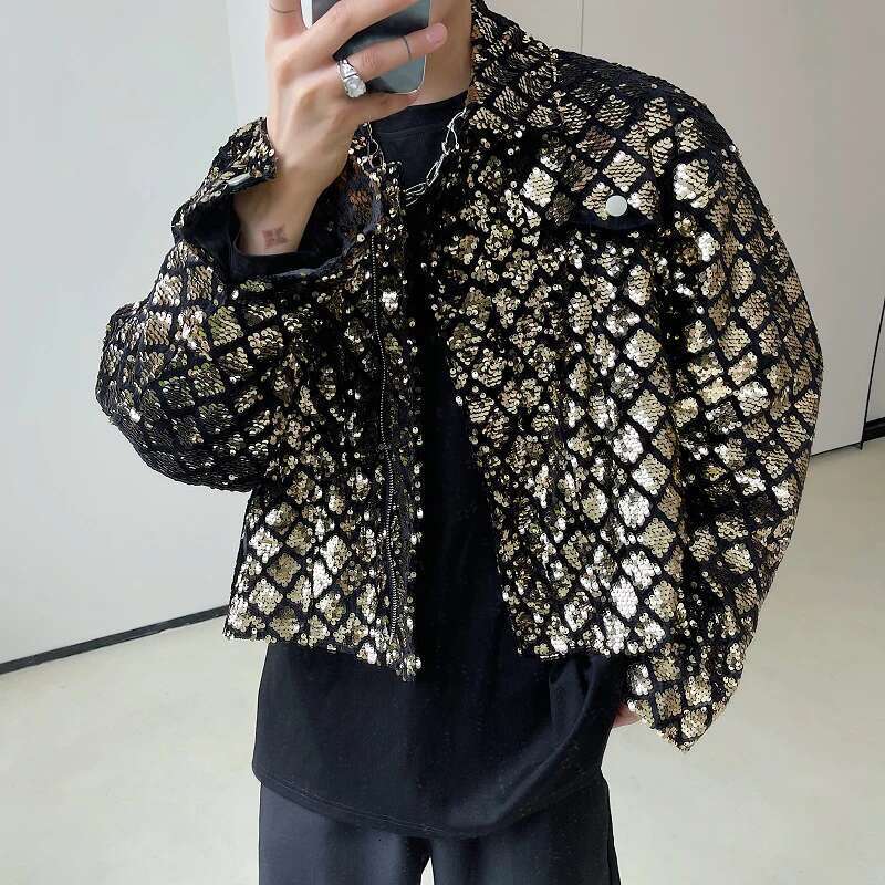 Splicing Sequins Design Trendy High Street Short Jackets Original Autumn Men's Stylish Korean Reviews Many Clothes
