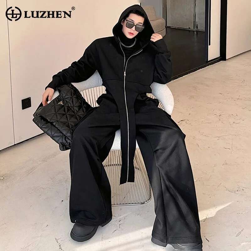Autumn Fashion Personality Asymmetric Design High Street Hooded Jacket Baggy Casual Pants Men Two-Piece Sets