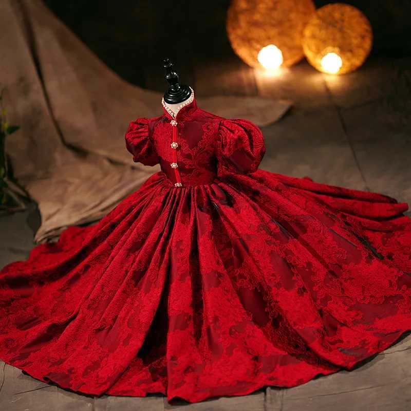 Classic Red Luxury Long Dresses For Girls Fashion Prom Host Elegant Costumes Formal Birthday Banquet Children High Quali GownsXJ250108