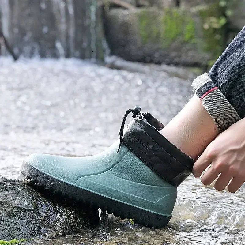 Ankle Cooking Male Shoes Chef Kitchen Low Short Mens Rain Boots Pvc Gum Waterproof Resistant Wide Toes Fashion Work Adult 250106