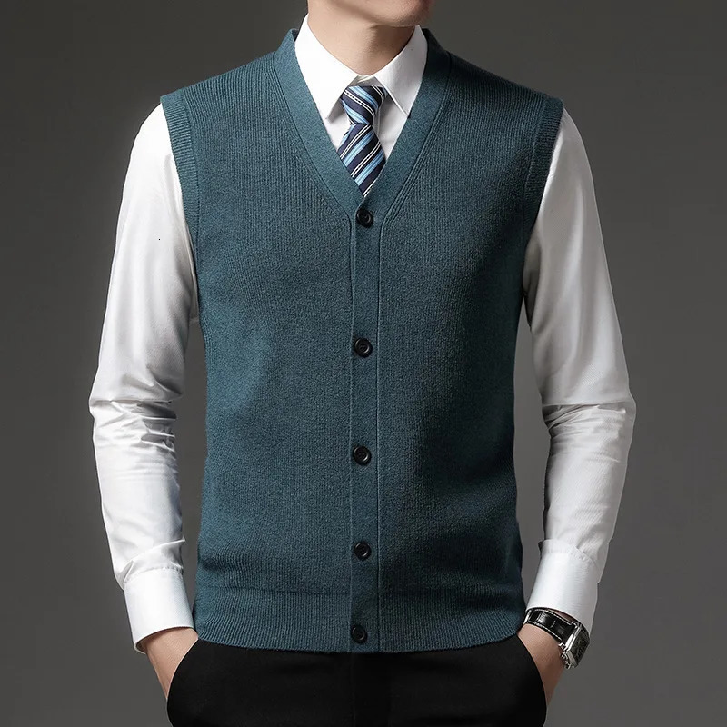 Korean Fashion Spring Knitted Cardigan Sleeveless Tank Men Solid Vneck Patchwork Button Smart Casual Warm Vest Sweater Top 250107