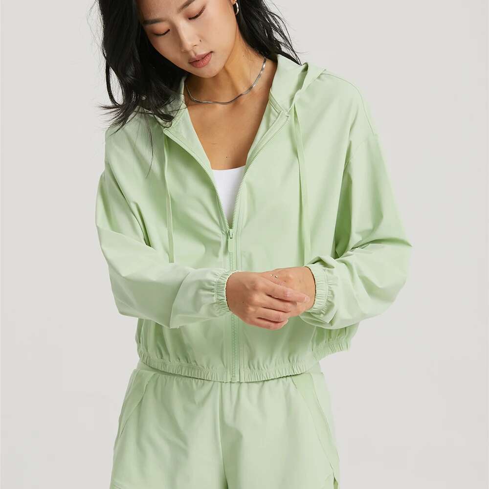 Women Sport Jacket Long Sleeve Shirt Workout Coat Hooded Gym Training Windbreaker Outdoor Sunscreen Clothing Yoga Sportswear