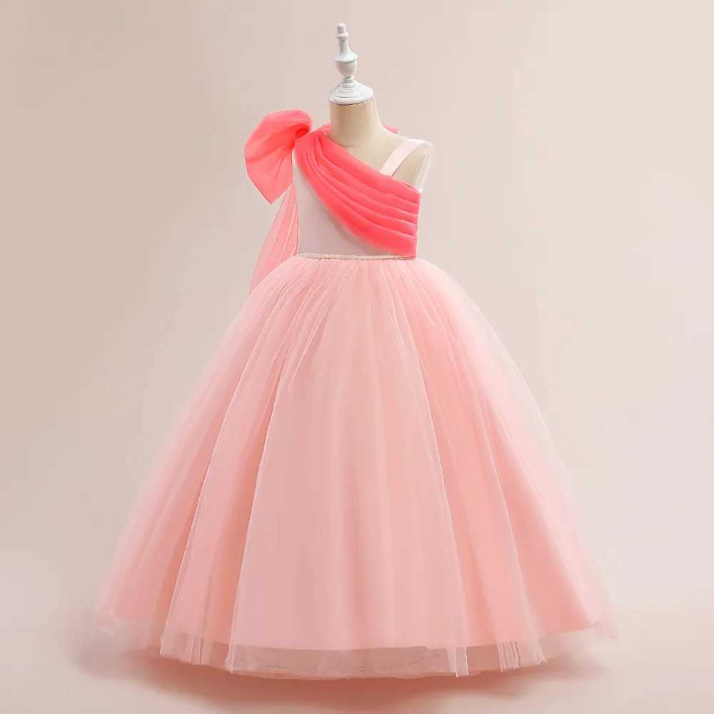 Summer Big Bow Wedding Girls Dress Fluffy Tulle Bridemaid Par Prom Gown Dresses For Girl Birthday Performance Banquet VestidosXJ250108