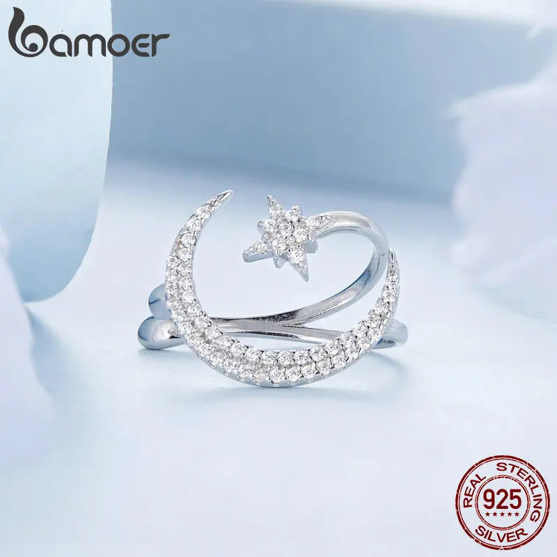 925 Sterling Silver 1PC Star and Moon Ear Cuff Pave Setting CZ Shiny Ear Clip for Women Birthday Gift Fine Jewerly BSE701 250103